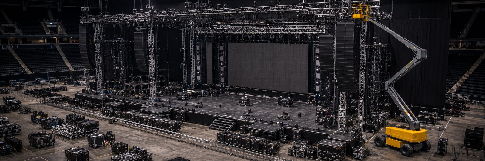 Plataforma elevatória da frota GIGA RENTAL em trabalho de eventos