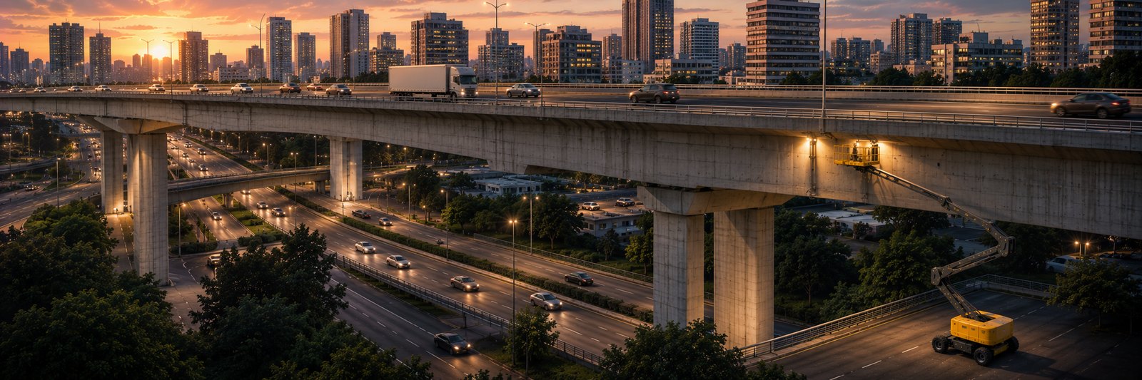 Plataforma elevatória da frota GIGA RENTAL em trabalho de obras públicas